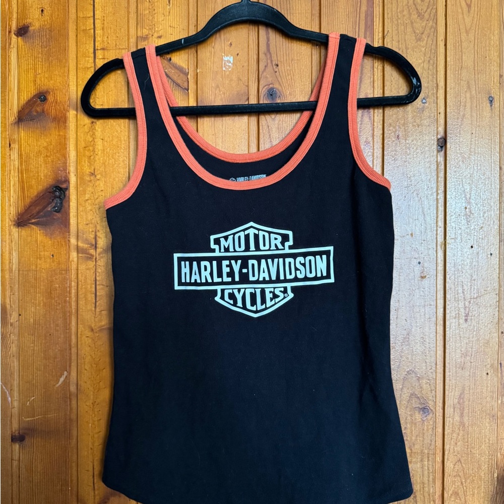 Harley-Davidson Black and orange Fitted Tank Top
